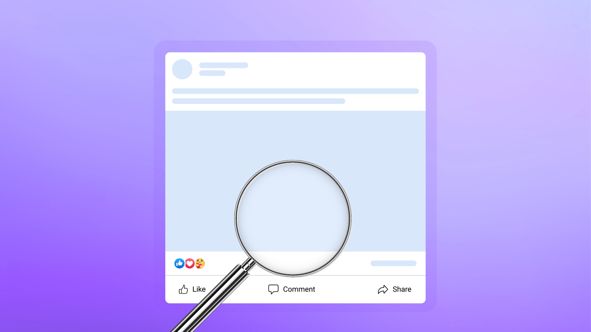 An illustration of a magnifying glass looking closely at a social media post.