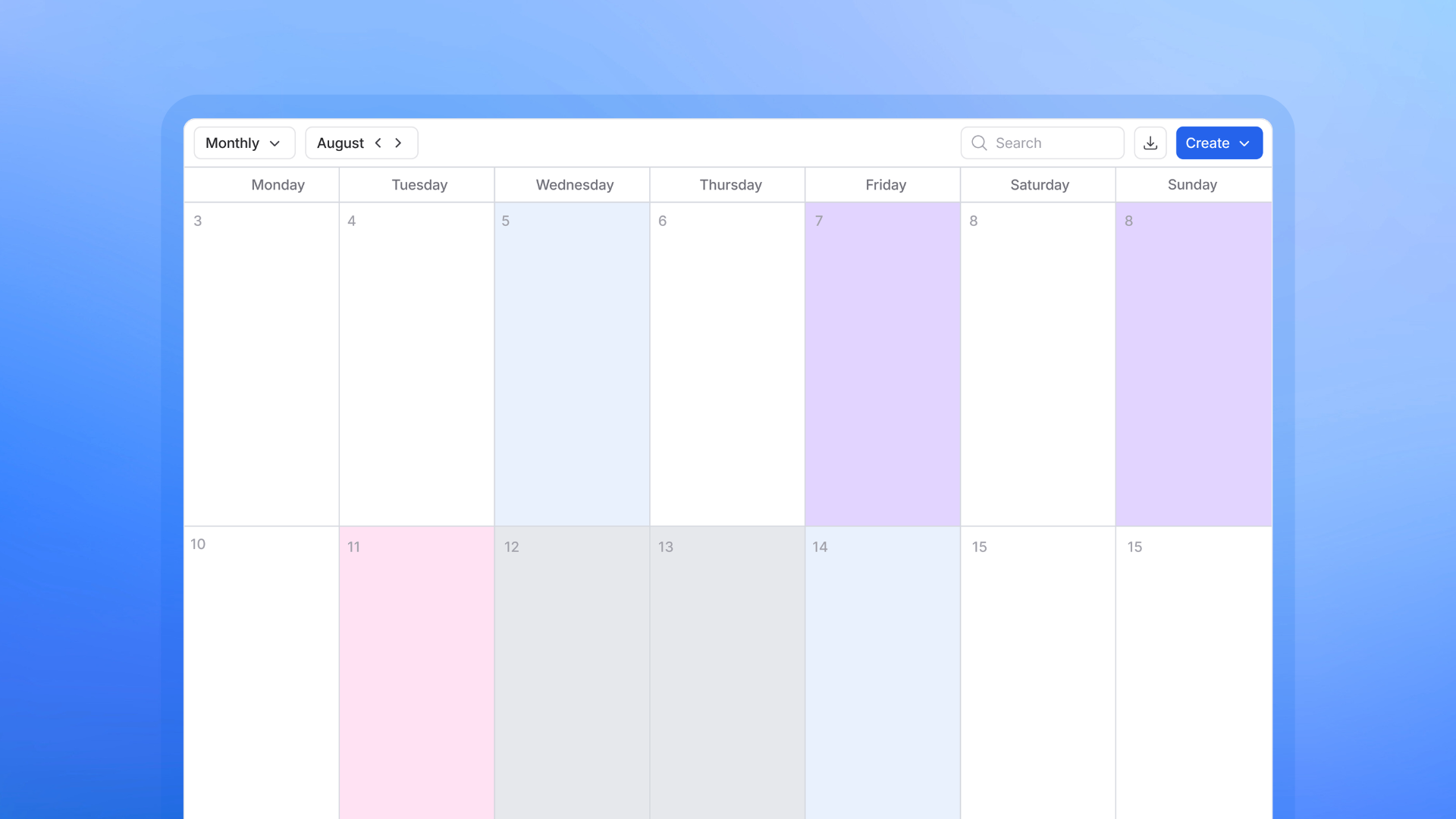 An illustration of a color coded social media calendar.